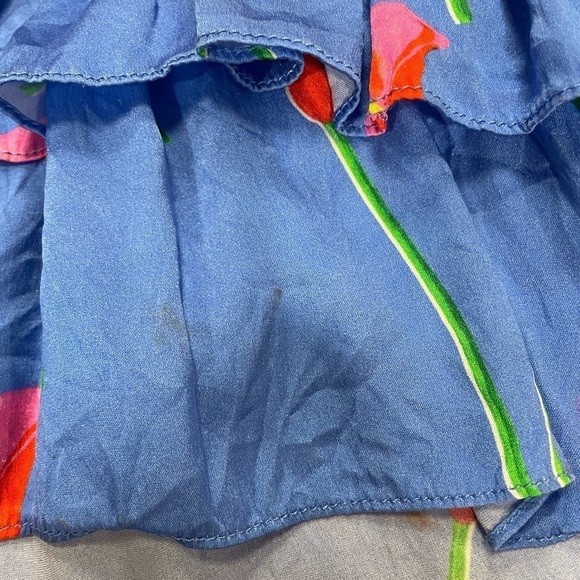 Caroline Constas Silk Top Med Softgirl Nadine Ruffle Floral Tank Print Blue - Picture 10 of 13